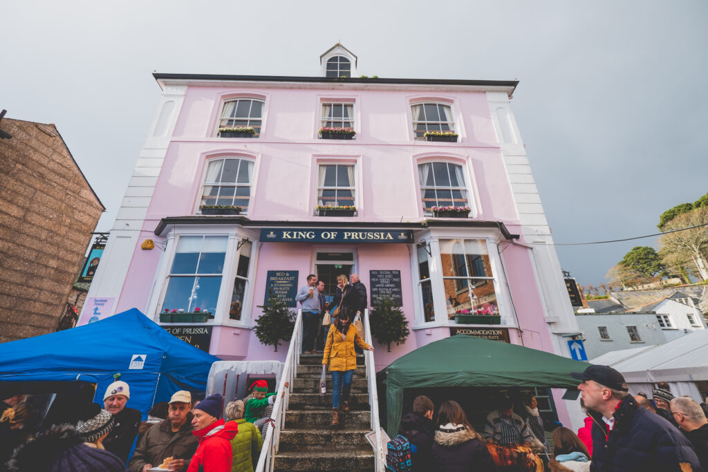 King of Prussia Pink Pub in Fowey at Fowey Christmas Market